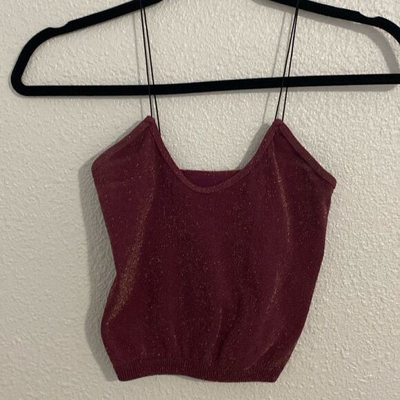 Free People Tops - Free People Intimately- Skinny Strap Brami Crop Top Glittery maroon- Size XS/S